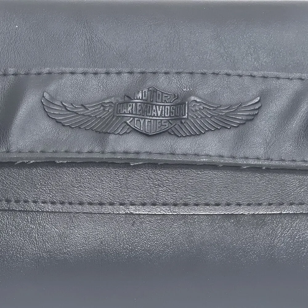 Vintage Harley Davidson Cycle Black Leather Motorcycle Travel Bag Case Biker